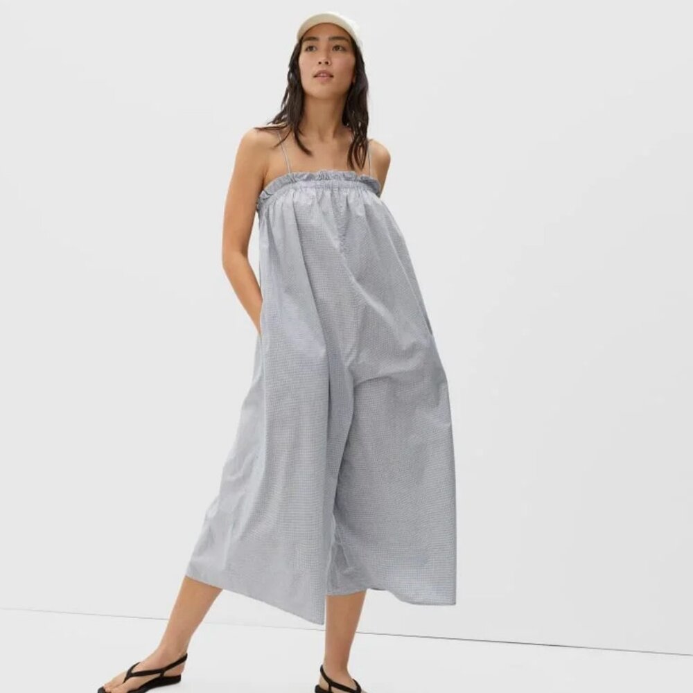 Everlane The Flowy Jumpsuit Navy Grid Small